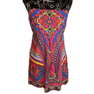 CHARMING Charlie Strapless Multiple Bright Color Abstract Mini Dress Size Medium